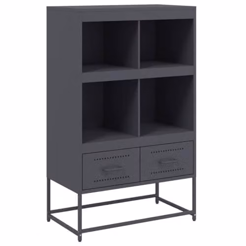 vidaXL Modern Anthracite Steel Highboard with Internal Shelves and Drawers, W/D/H: 68.5 x 39 x 111.5 cm