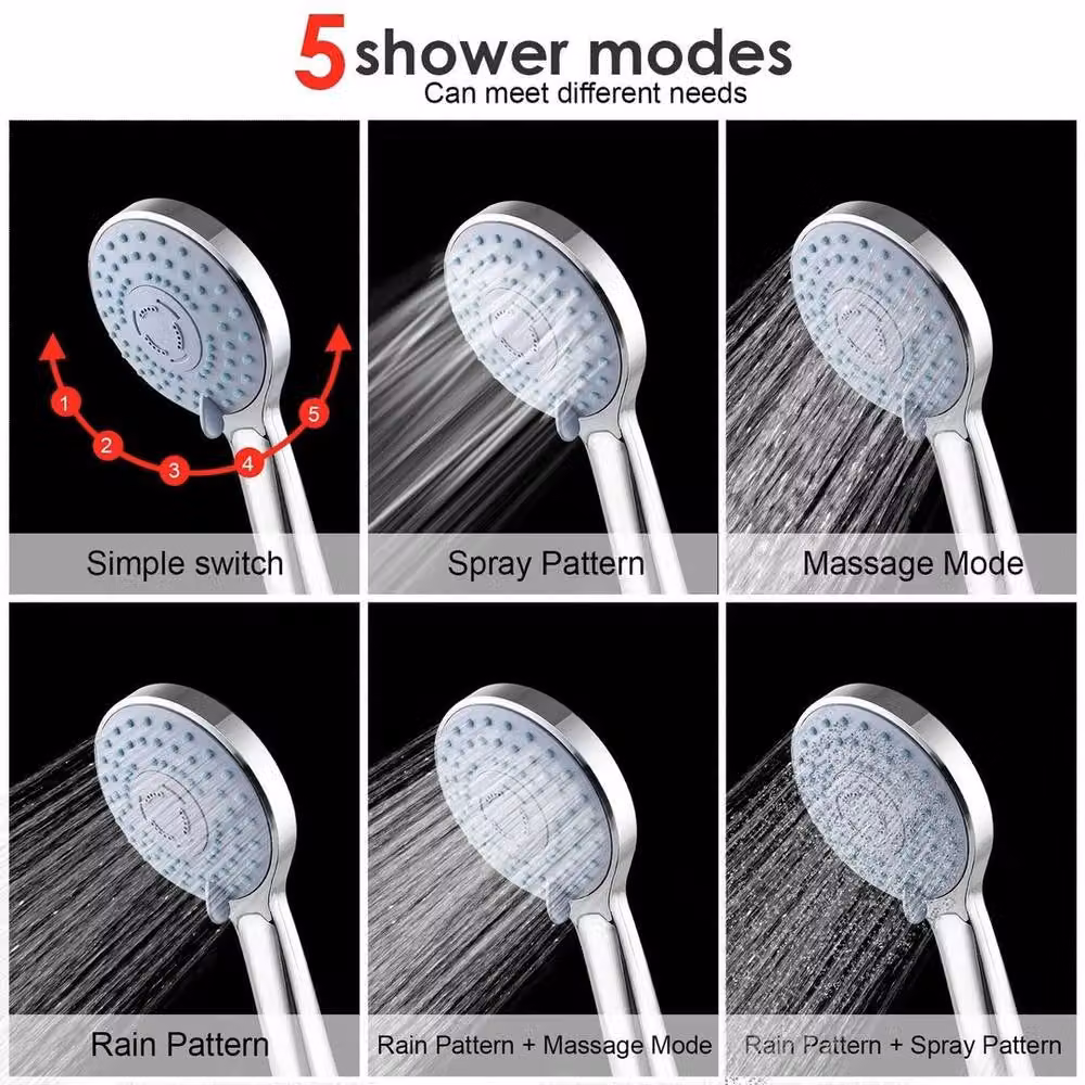 KORVIXA High Pressure Water Saving Handheld Shower Head with Hose in Silver and Chrome – 3