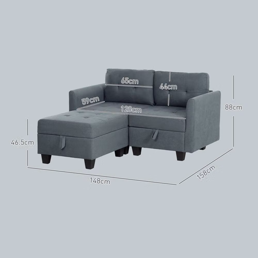 ERGOVEXA L-Shape Modular Storage Sofa in Dark Grey with Reversible Fabric Upholstery and Solid Wood Frame – 2