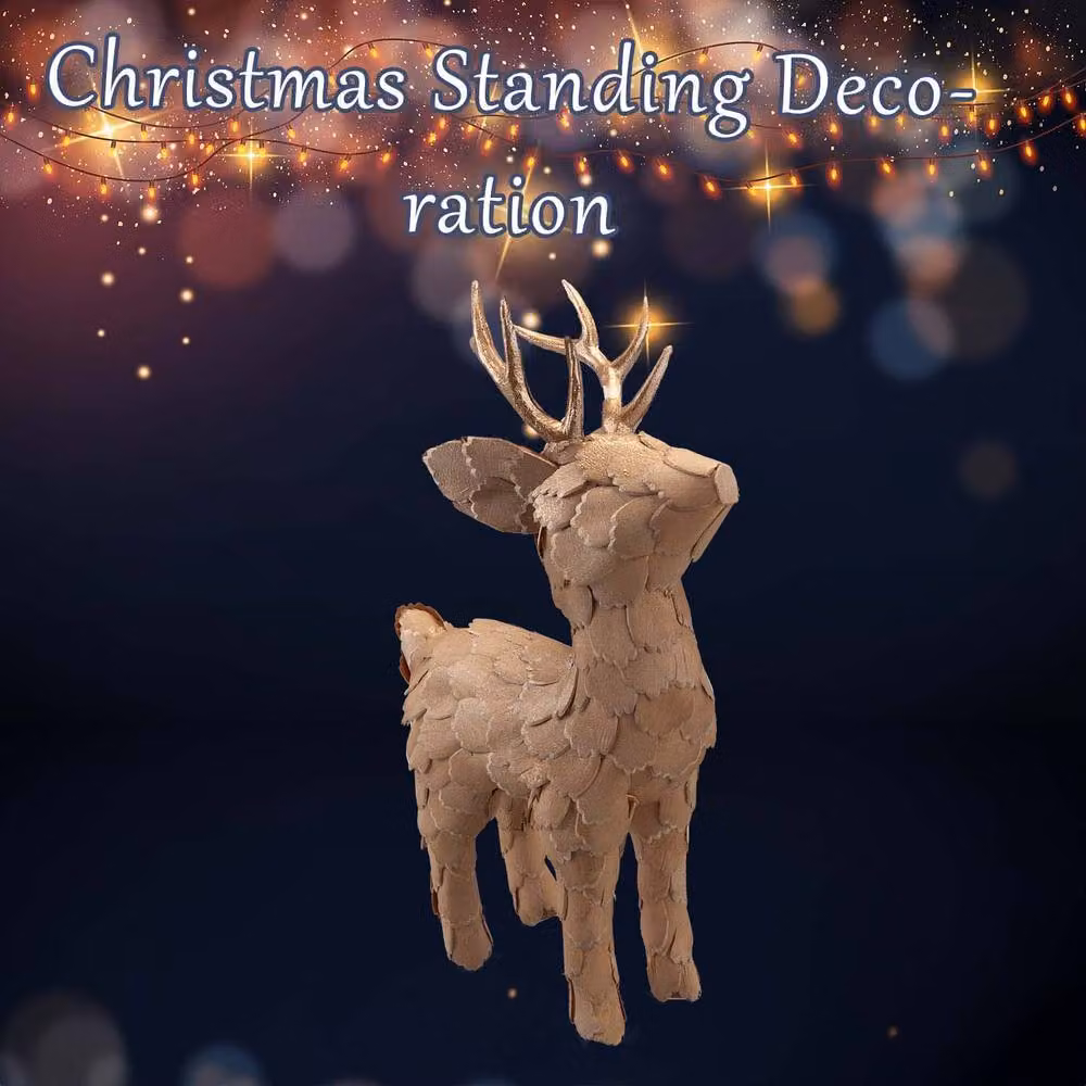 VFM e-Store Gold Christmas Standing Deer Decoration, H 34 cm x W 8 cm x D 8 cm – 3