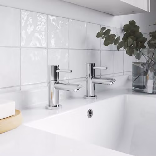 nuie FJ311 Series Two Modern Two Handle Round Lever Basin Taps, Chrome – 2