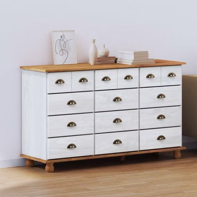Berkfield Home ASKIM Chest of Drawers in White Solid Wood Pine, W/D/H: 79 x 40 x 133.5 cm
