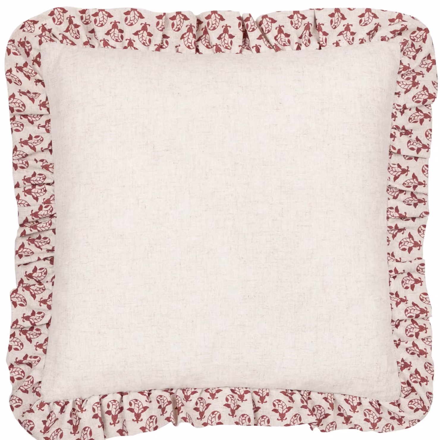 Lulah Block Printed Ruffle Cushion in Red Linen and Polyester, W/D/H: 45 x 45 x 45 cm – 2