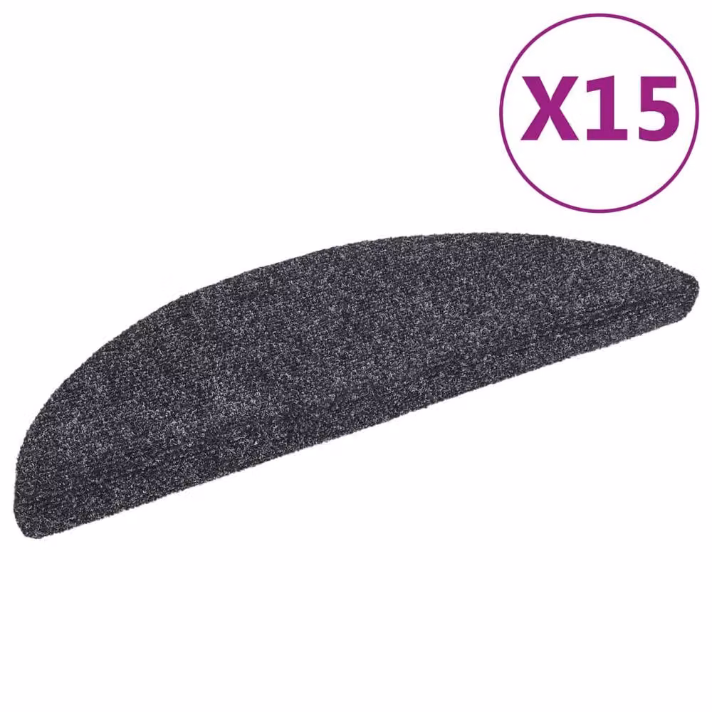 Berkfield Home 15-Piece Self-Adhesive Needle Punch Stair Mats, Dark Grey, W/D/H: 56 x 17 x 3 cm – 2