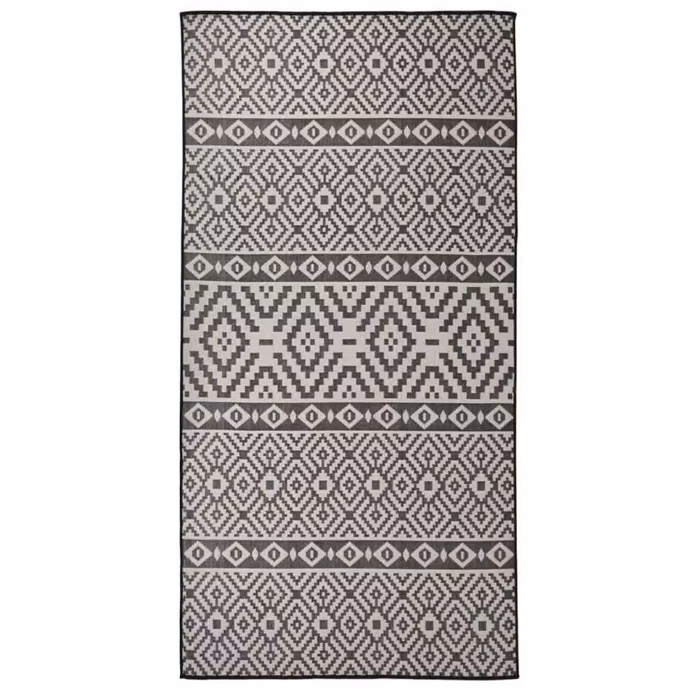 Berkfield Home Outdoor Flatweave Striped Rug in Black, W: 100 cm, L: 200 cm – 2