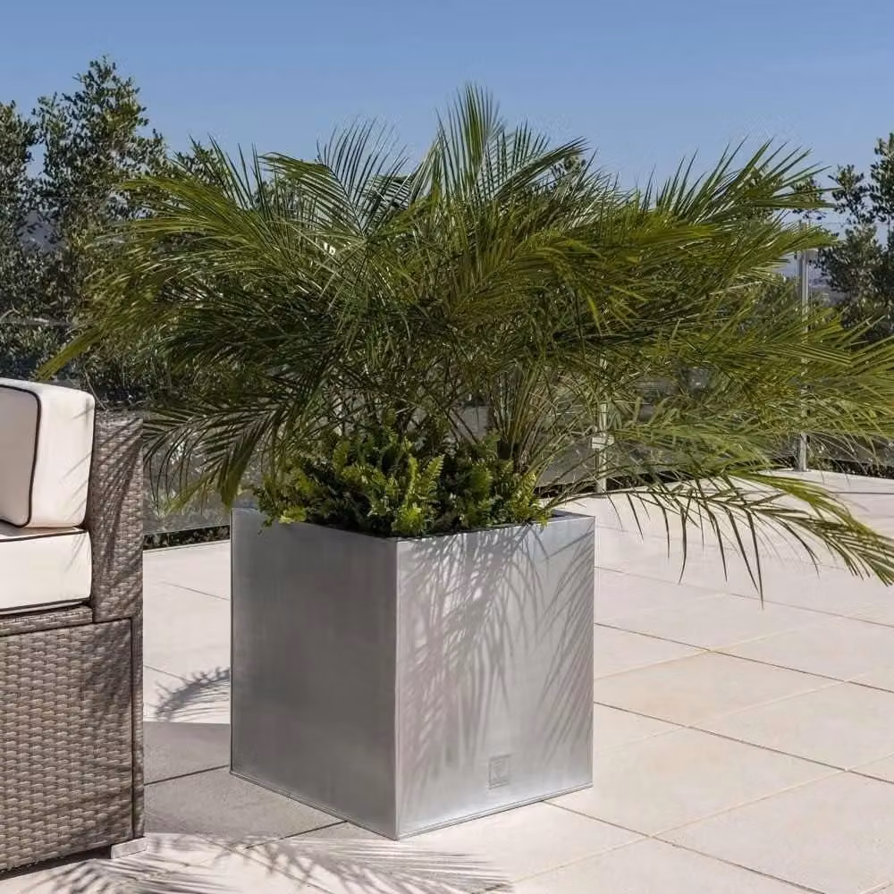 Primrose Silver Galvanised Steel Square Cube Planter Pot 50cm – 3