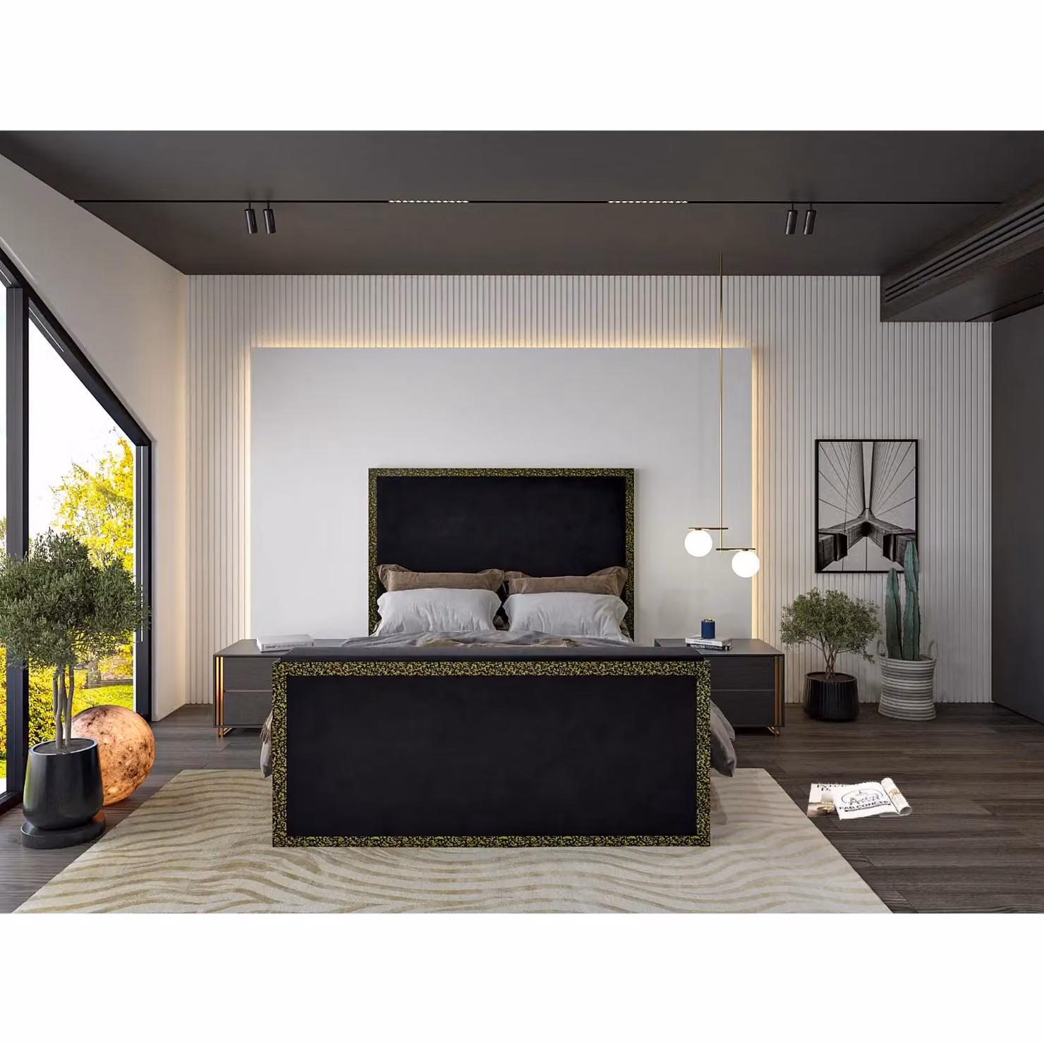 HOB Furniture Washington Metal TV Bed in Black Luxury French Velvet, Double (140 x 200 cm) – 2