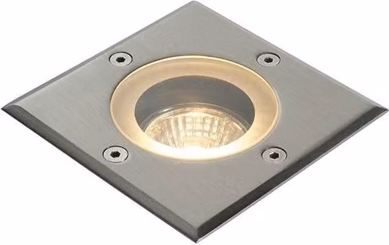 Netlighting Pillar 1 Round Outdoor Recessed Ground Light in Grey Marine Grade Brushed Stainless Steel and Glass with IP65 Rating and GU10 Socket