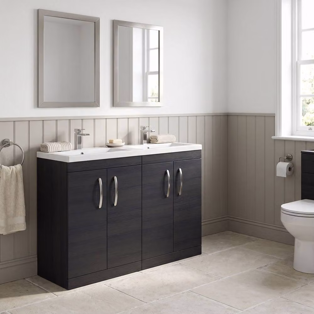 Balterley Millwich Contemporary 4 Door Floor Standing Bathroom Vanity Unit with Twin Basin in Matt Black, W/D/H: 120.8 x 39 x 90.5 cm – 2
