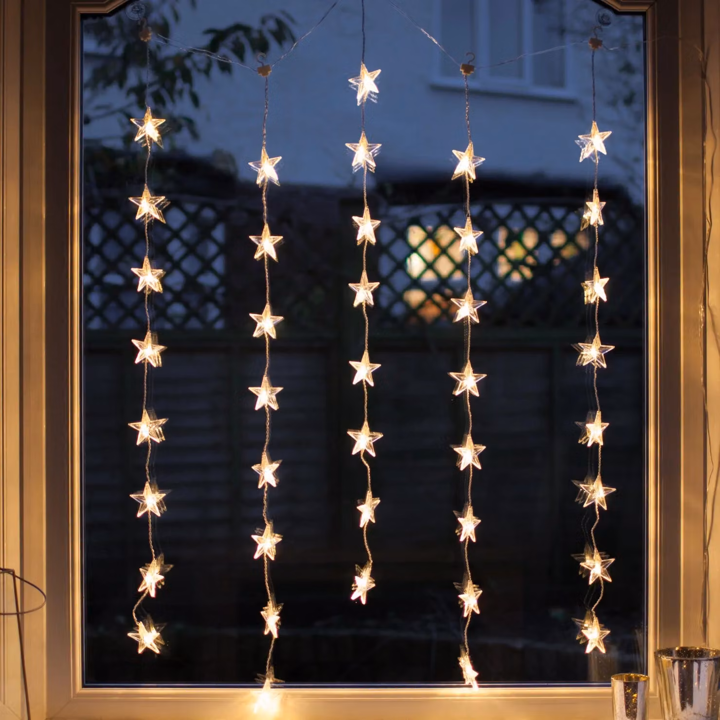 40 Warm White LED Star Curtain Lights