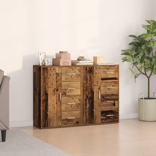 Berkfield Home Set of 2 Rustic Solid Wood Rectangular Sideboards in Brown – 1