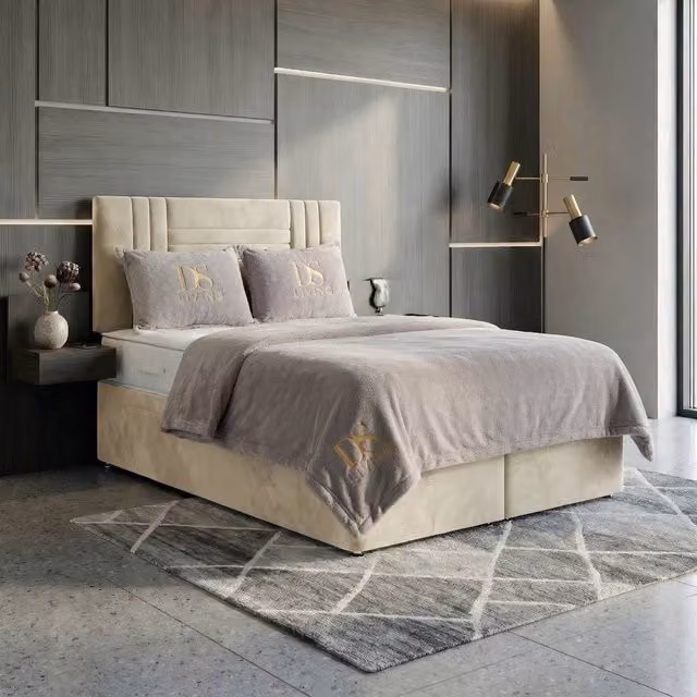 DS Living Orion Cream Velvet Upholstered Ottoman Bed with Lift Up Base, W/D: 180 x 200 cm