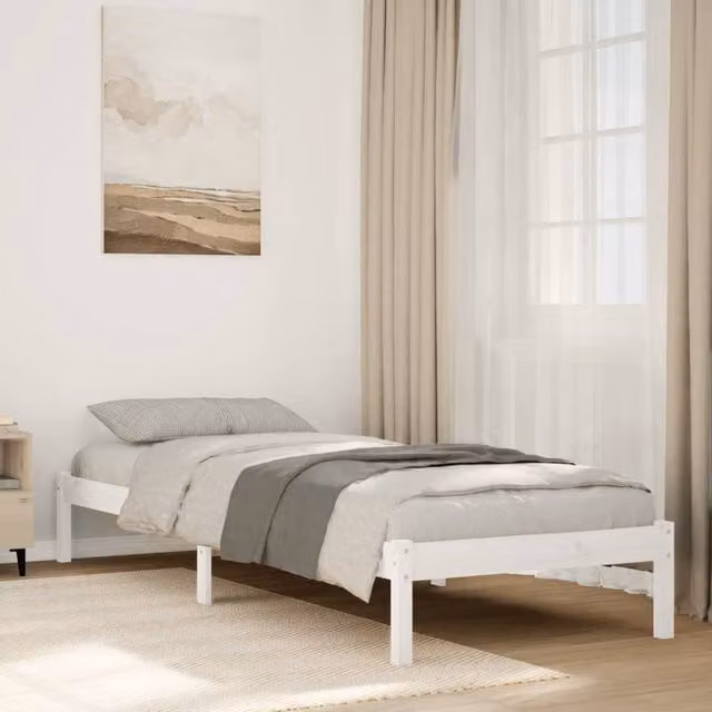 Berkfield Home Extra Long Solid Wood Pine Bed Frame, White, W: 100 cm, L: 210 cm