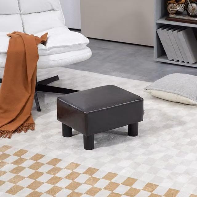 HOMCOM Small Black Synthetic Leather Cube Footstool