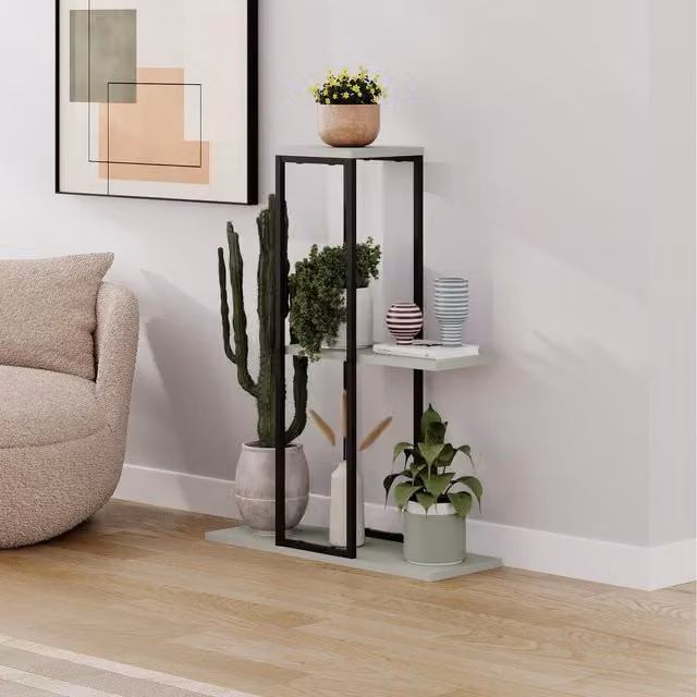 Decortie Vetra Modern 3-Tier Corner Plant Stand in Green