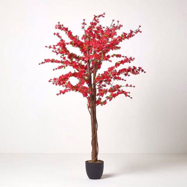 Homescapes Artificial Blossom Tree in Cerise Pink with Silk Flowers, Height: 152.4 cm