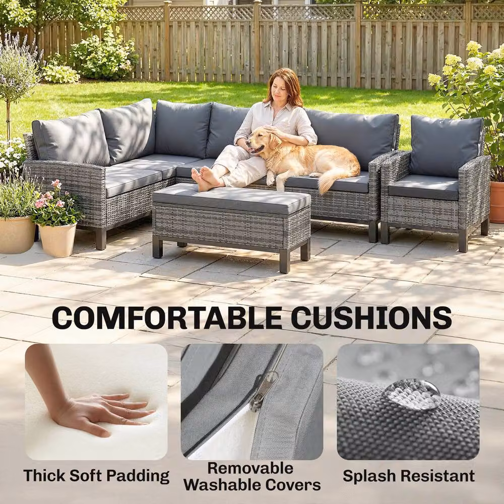 OUTSUNNY Grey Polyrattan Outdoor Dining Set for 9 Adults – 6