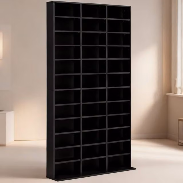 ERGOVEXA 1116 Black CD and DVD Storage Unit with Adjustable Shelves, W: 102 cm, H: 195 cm