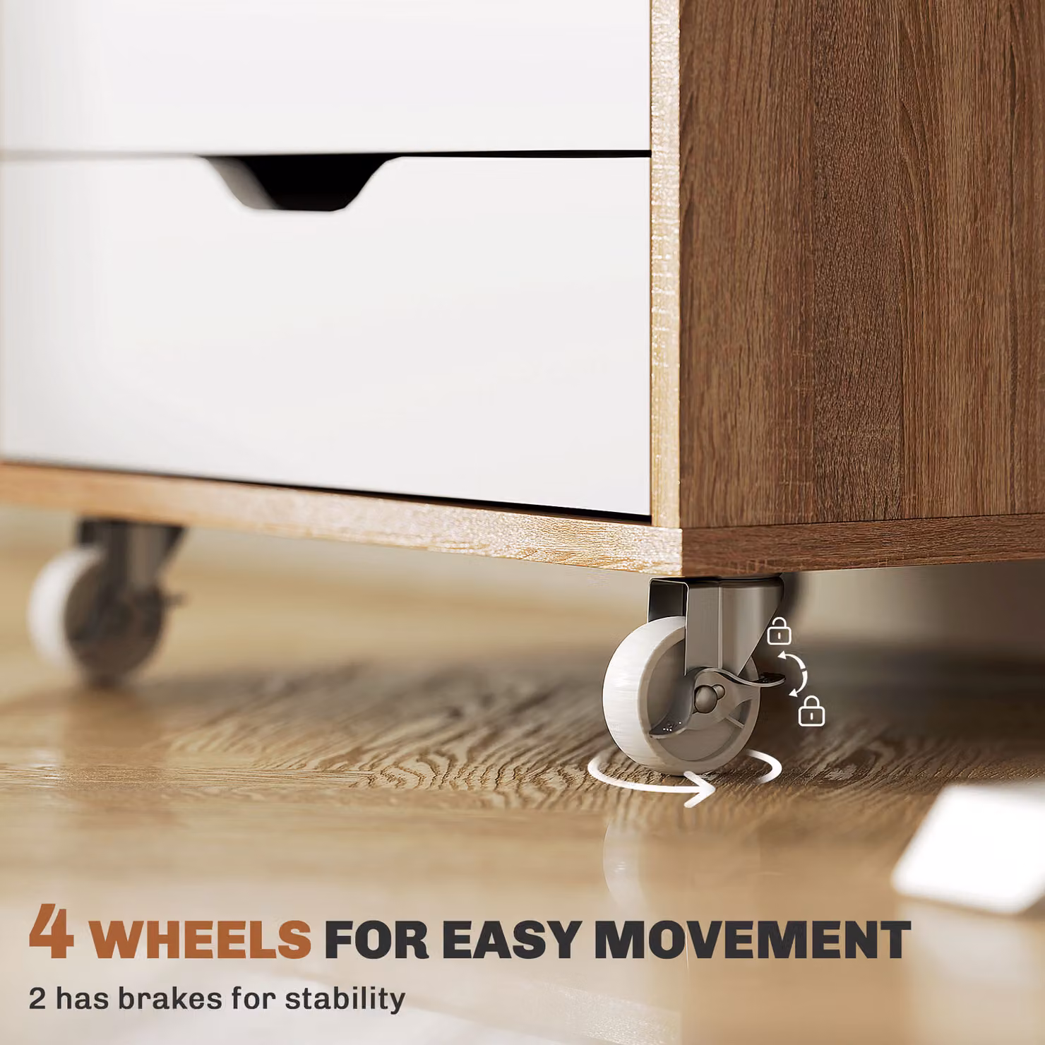 Vinsetto Five-Drawer Filing Cabinet with Wheels in Oak Brown – 4