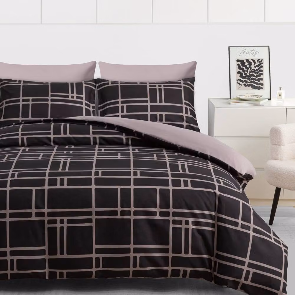 Lazzaro Home Premium Brushed Microfibre Reversible Duvet Cover and Pillowcase Set, Brown, W: 140 cm, H: 200 cm – 2