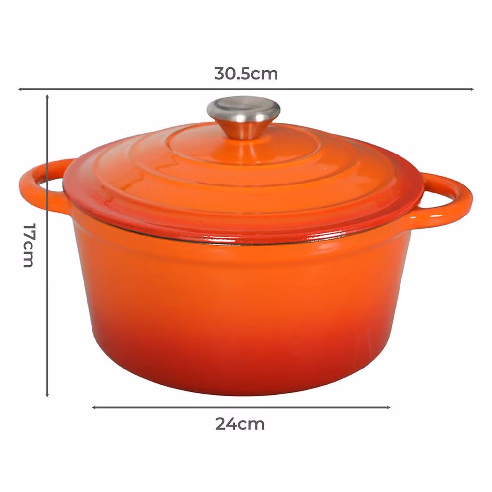 Toque Enamelled Cast Iron Dutch Oven Casserole Dish with Lid, Orange, 24cm – 4