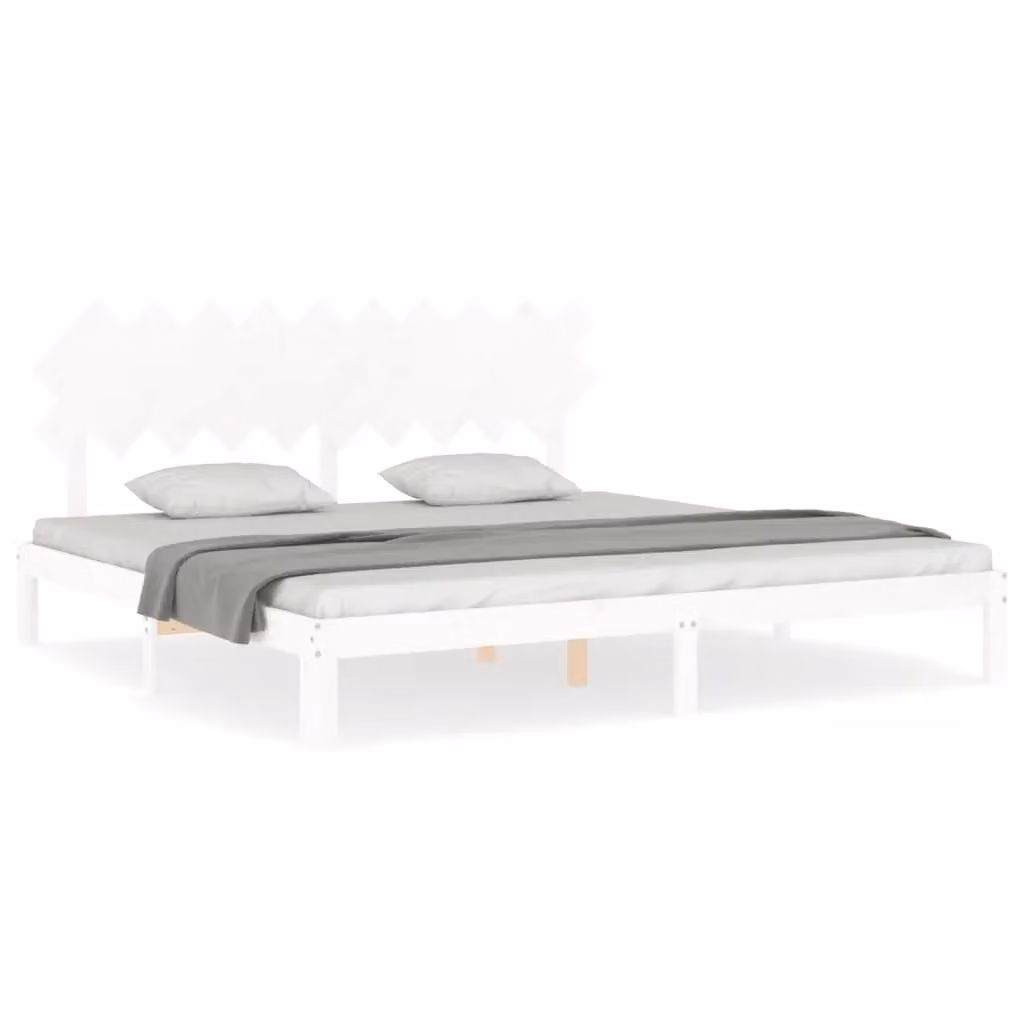 Berkfield Home Solid Wood Pine Bed Frame with Headboard in White, 200 x 200 cm – 2