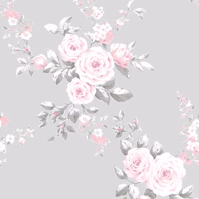 Catherine Lansfield Canterbury Floral Designer Wallpaper in Grey, Pink and White