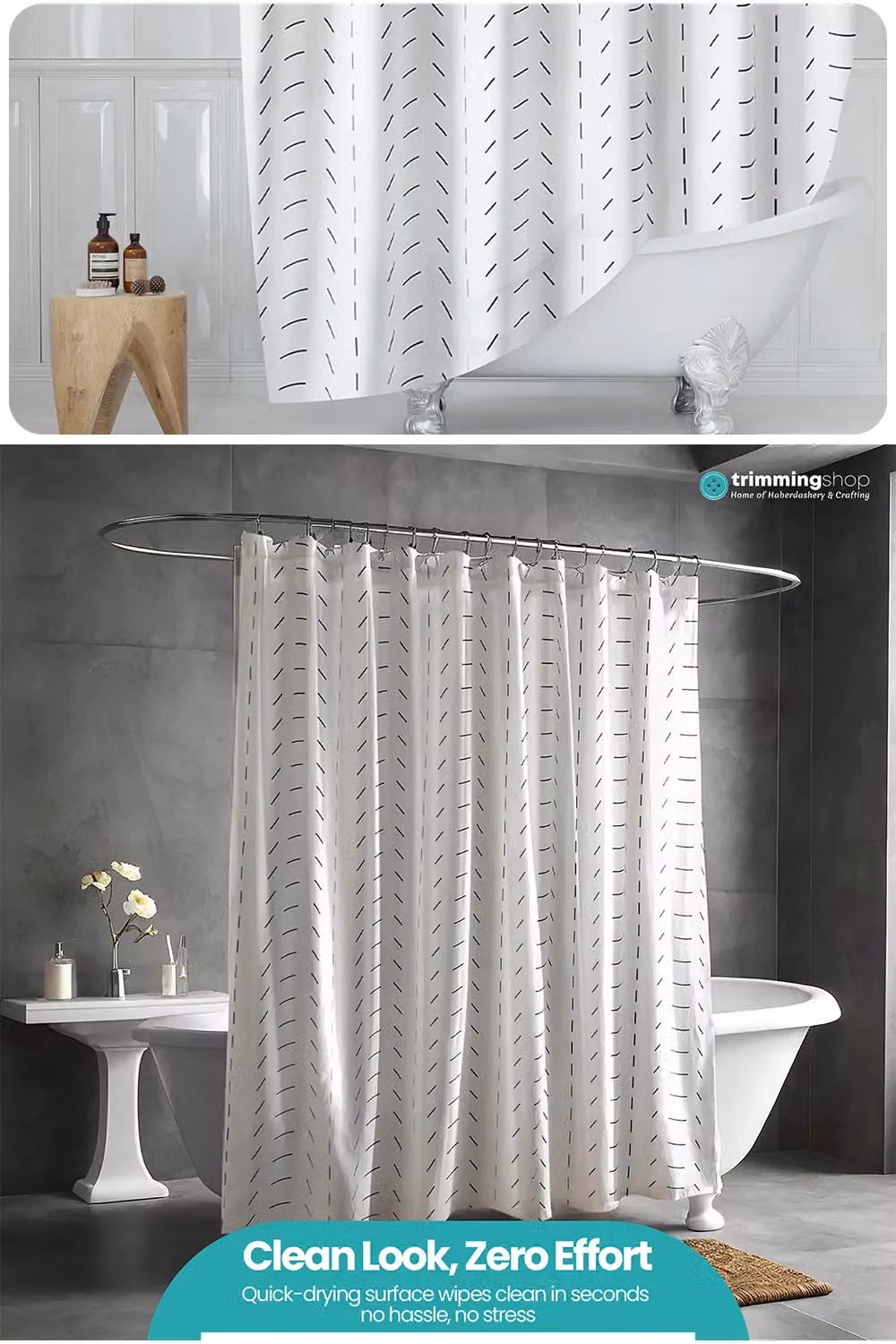 Neel Blue White Polyester Waterproof and Mould Resistant Bathroom Shower Curtain, W: 180 cm, H: 200 cm – 3