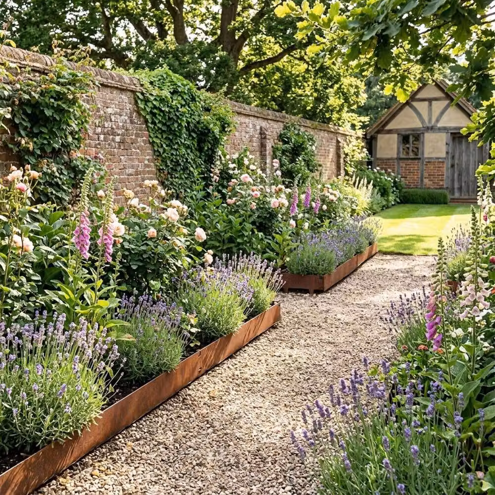 Nicoman Metal Garden Lawn and Border Edging in Bronze, 10 Pack, W: 1 m, H: 15 cm – 5