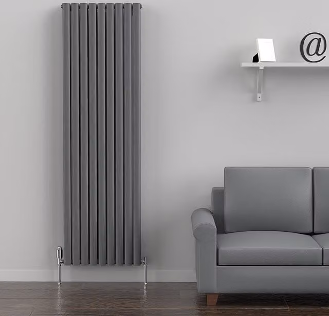 Lux Heat Oval Anthracite Grey Vertical Double Panel Designer Radiator H: 180 cm, W: 54 cm