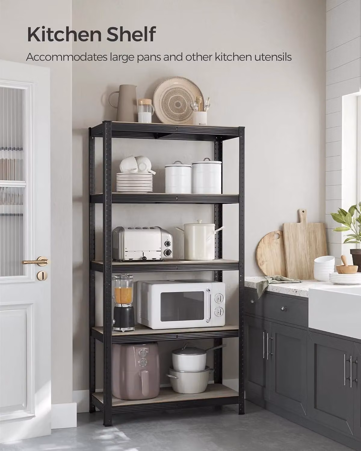 SONGMICS Heavy Duty Steel Shelving Unit with 5 Tool Free Tiers in Beige, H 180 x W 90 x D 40 cm – 8