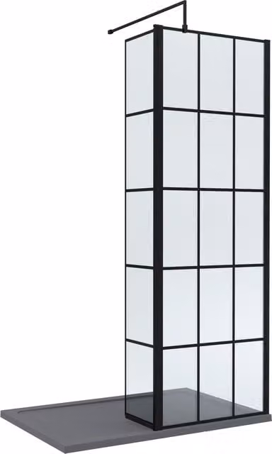 Balterley 8mm Glass Walk-In Wetroom Screen with Return and Tray, Black Framed, W: 120 cm, D: 70 cm
