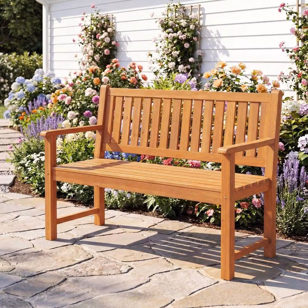 SPETLEK 2-Seater Wooden Garden Loveseat Bench with Backrest in Brown, Width: 115 cm – 3