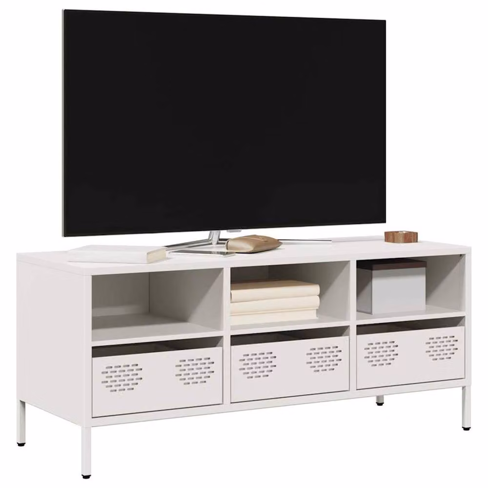 Berkfield Home Industrial White Metal TV Cabinet W/D/H: 101.5 x 39 x 43.5 cm – 2