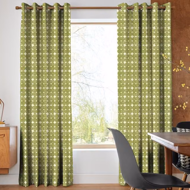 Orla Kiely Made To Measure Blackout Eyelet Curtains in Green Textured Floral Cotton