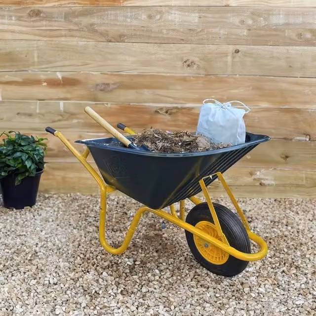 Neo Heavy Duty 110L Plastic Tray Wheelbarrow with Pneumatic Tyre in Dark Green