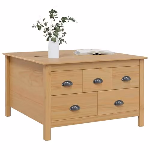 vidaXL HILL Coffee Table with Drawer, Honey Brown, W: 79.5 cm, D: 79.5 cm, H: 49 cm