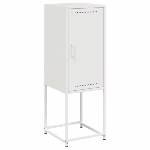 vidaXL Industrial Highboard in White Metal with Hinged Doors, W/D/H: 36 x 39 x 107 cm
