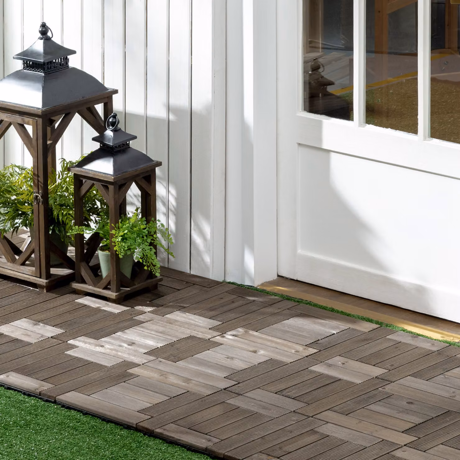 Outsunny 27 Piece Brown Wooden Interlocking Decking Tiles for Patio, Balcony and Terrace, W/D: 30 x 30 cm – 2