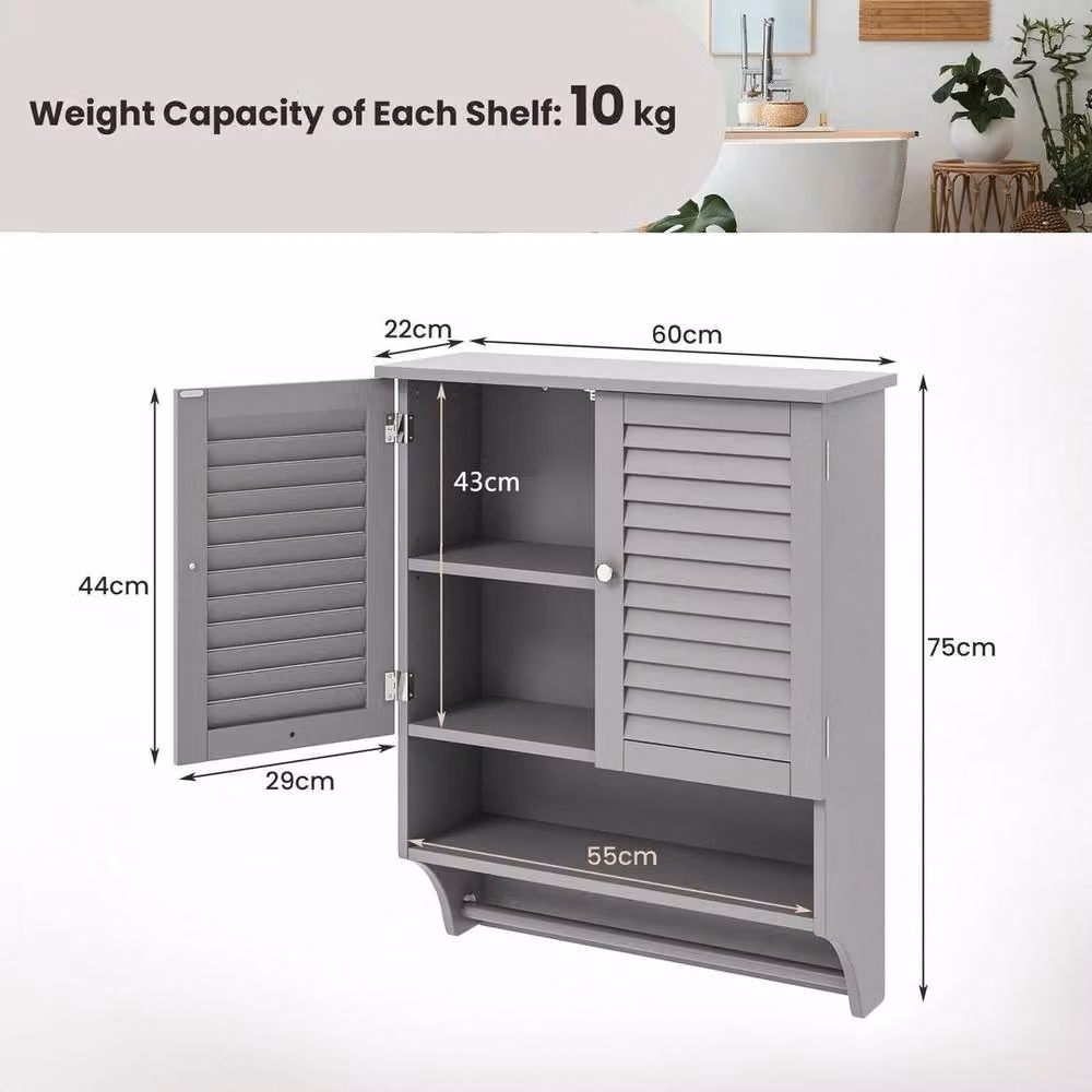 Kelvenix Grey Matt Wall-mounted Double Door Bathroom Medicine Cabinet with Internal Shelves – 2