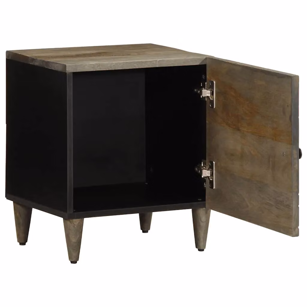 Berkfield Home Set of 2 Light Grey Mango Wood Bedside Cabinets, W/D/H: 40 x 33 x 46 cm – 2