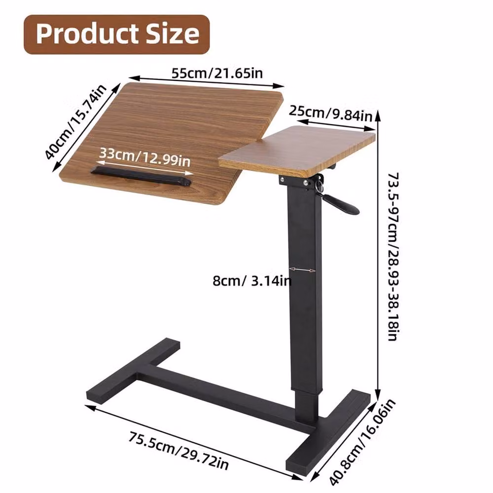 NESTLUNE Height Adjustable Rolling Side Table with Rotating Top in Brown – 2