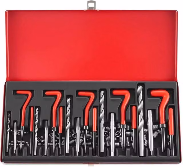 Kelvenix 131-Piece HSS Metric Thread Repair and Helicoil Drill Bit Set in Silver
