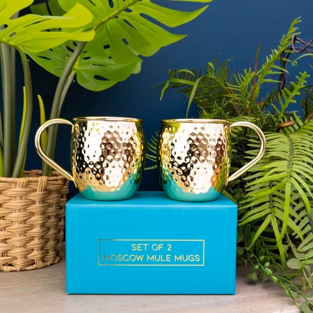Madison & Mayfair Set of Two Gold Geometric Art Deco Stainless Steel Moscow Mule Mugs – 2