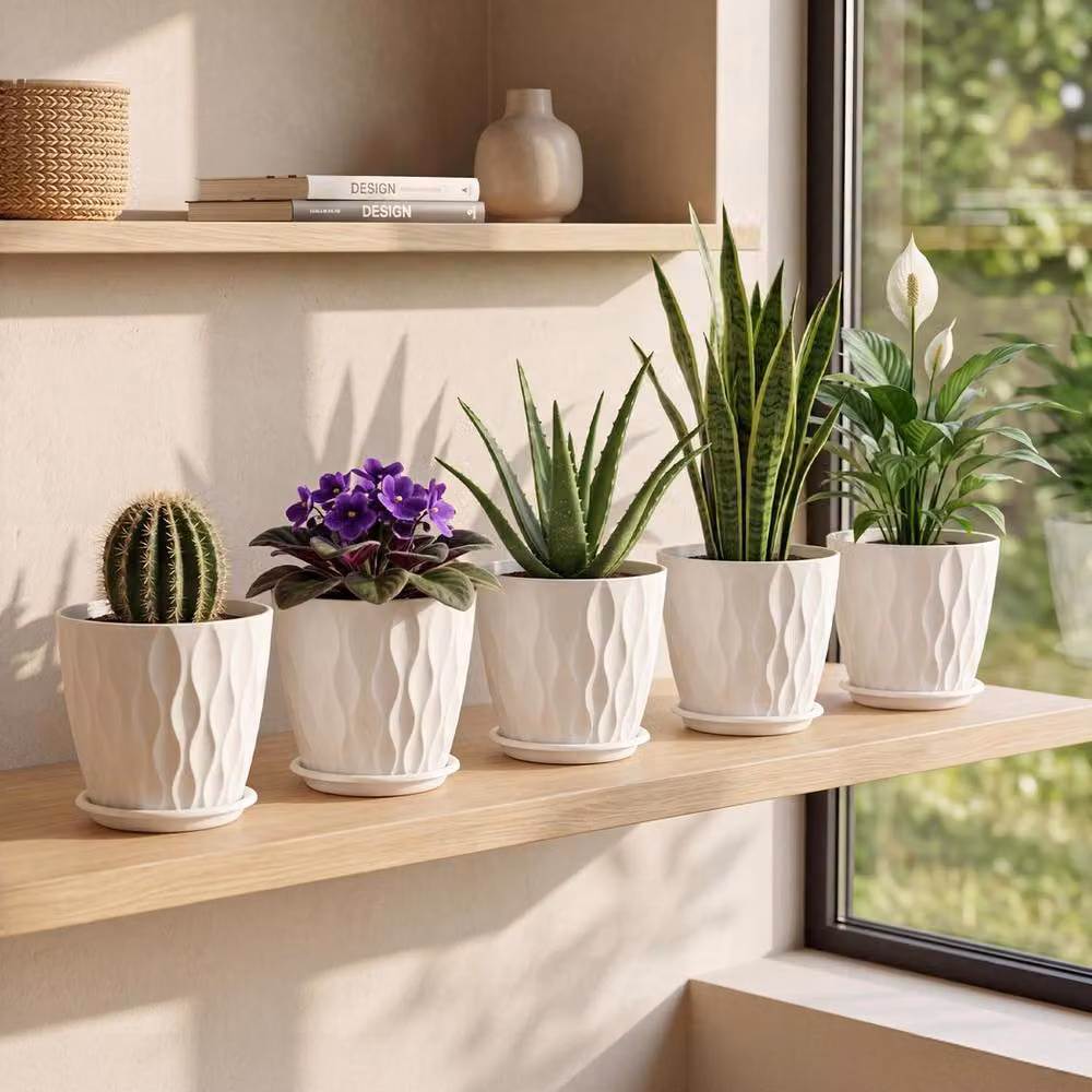 Toque 5-Piece Set of White Indoor Plant Pots with Drainage, 20 cm Diameter – 3