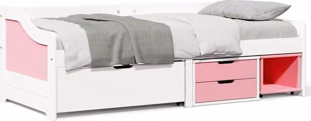 Berkfield Home Day Bed with 3 Drawers in White and Pink, W/D/H: 200 x 90 x 0 cm