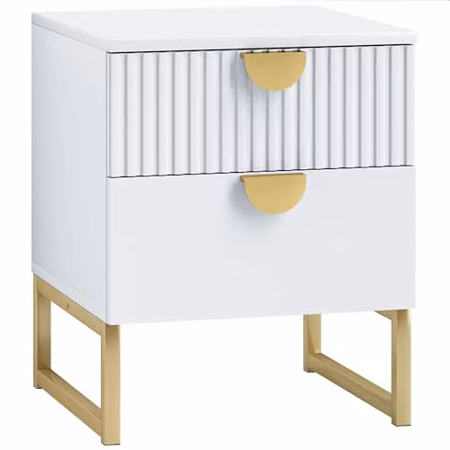 HOMCOM White and Gold Bedside Table with 2 Drawers for your Bedroom – 1