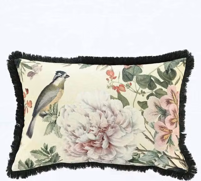 MM Linen Viola Rectangular Bolster Cushion in Cream Mix Floral Linen Cotton Blend
