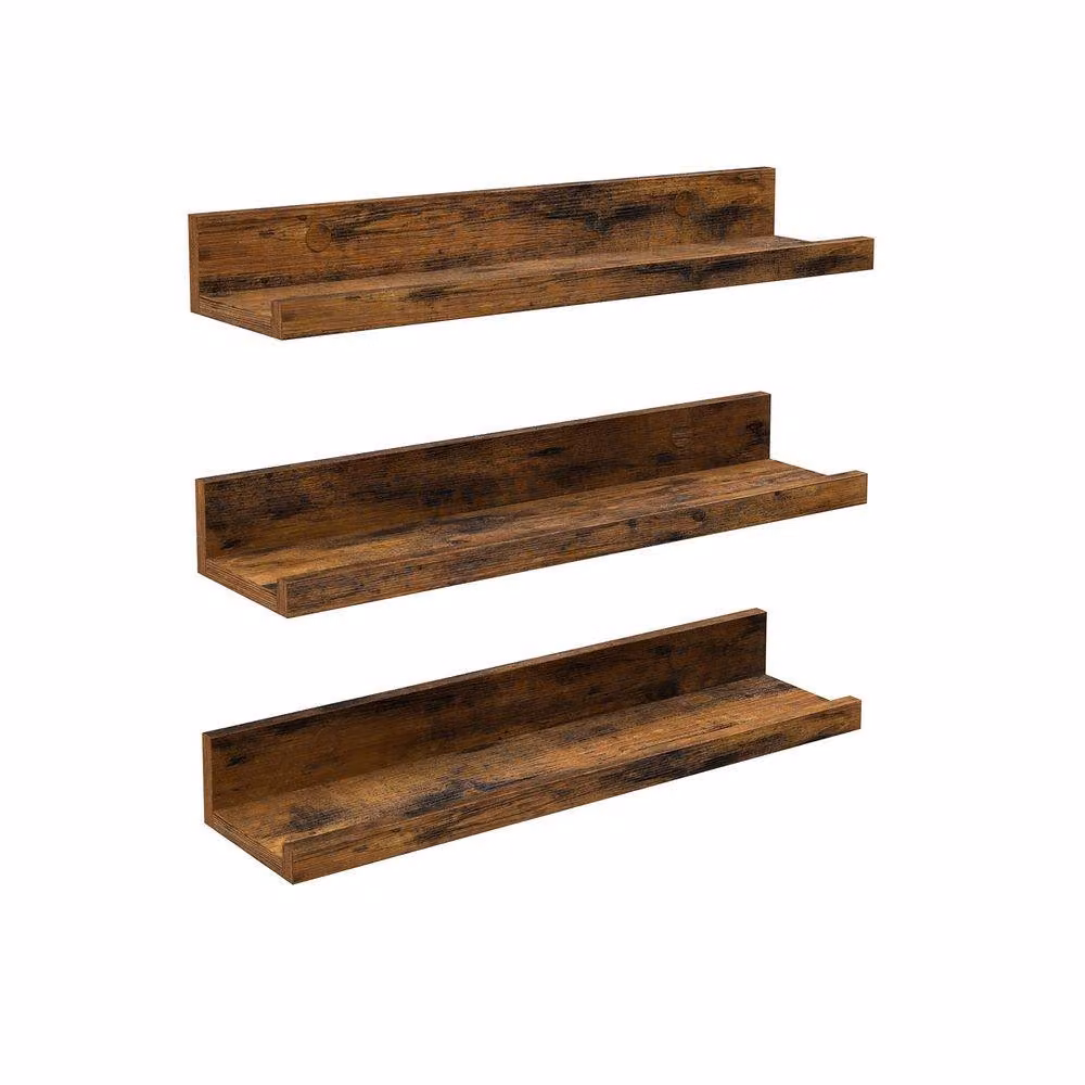 Pirlo Plush Set of 3 Industrial Rustic Brown Wall Mounted Shelves – 5