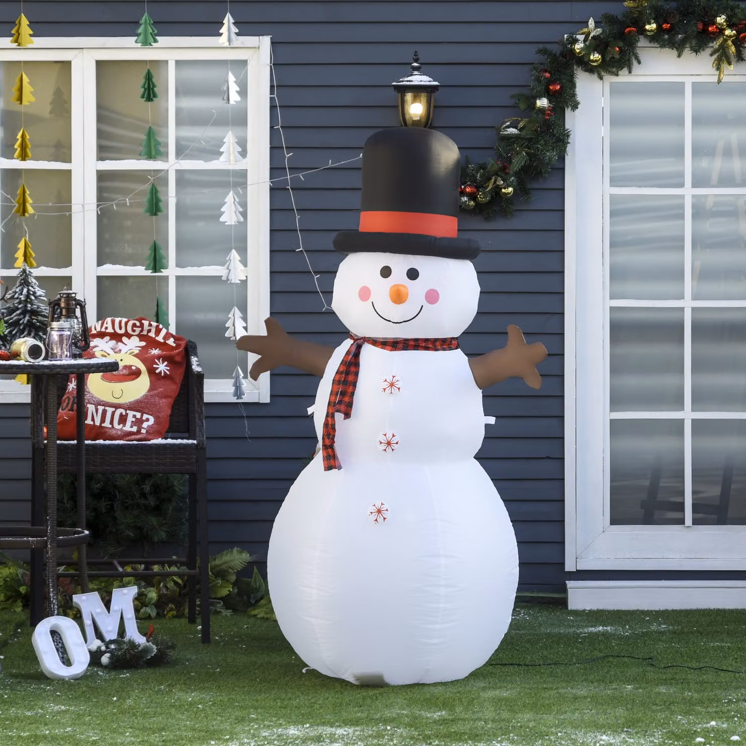 HOMCOM Inflatable White Snowman Christmas Decoration with LED Lights, Height: 182 cm – 4